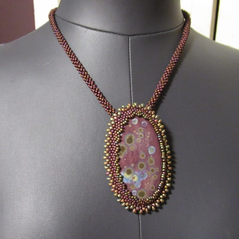 Bead Embroidered Cabochon Necklace